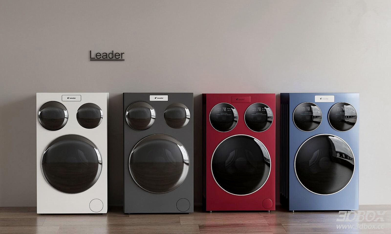 Modern Triple Drum Washing Machine Set 3D model - front view