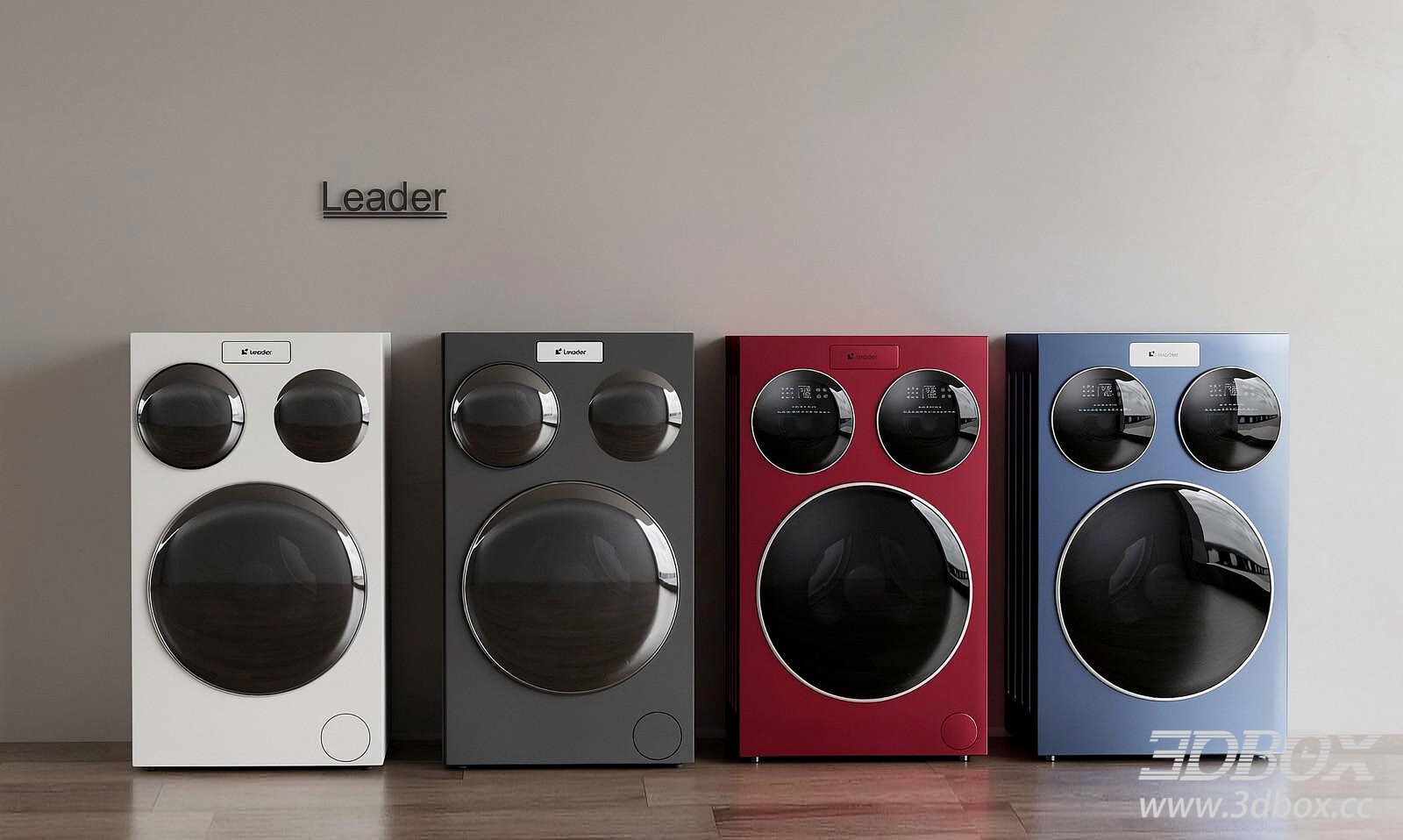 Modern Triple Drum Washing Machine Set 3D model - thumbnail 1