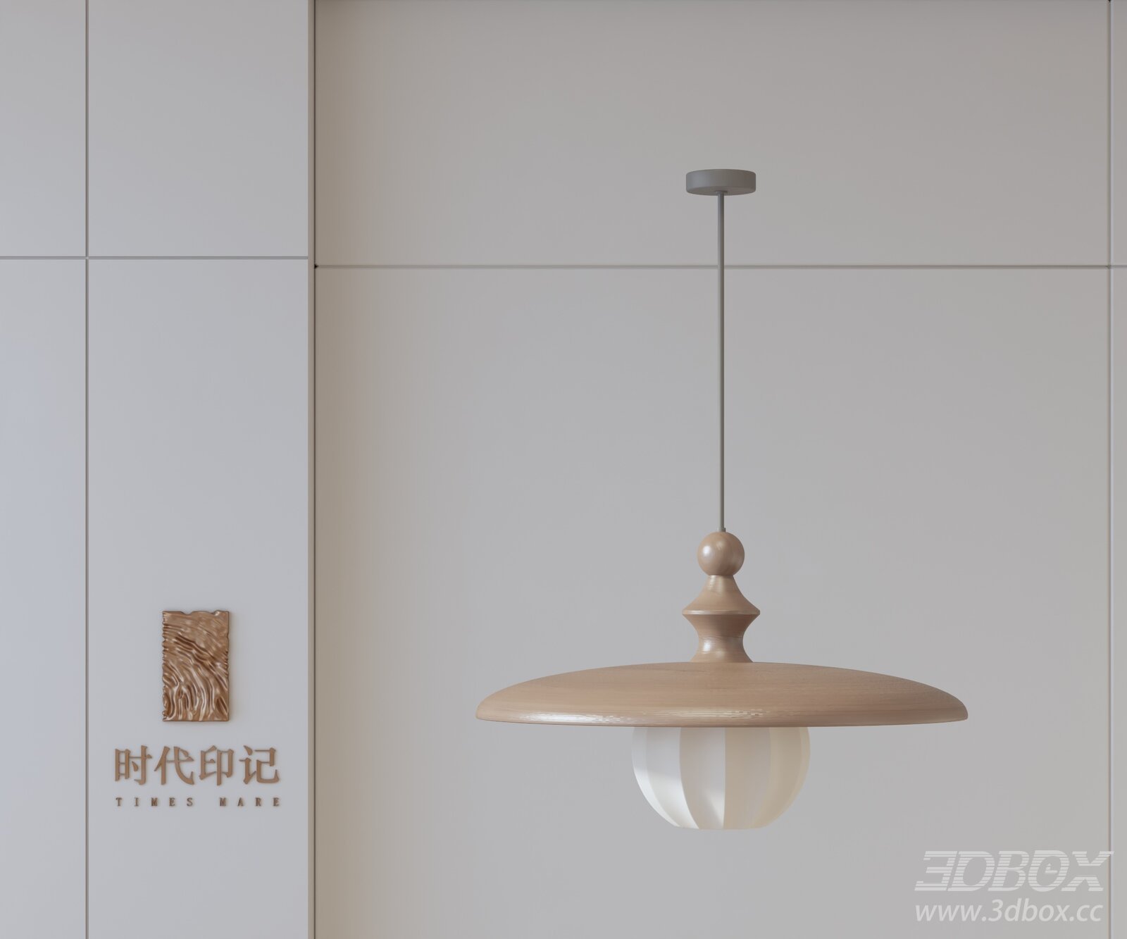 Modern Wooden Glass Ceiling Pendant Lamp 3D model - thumbnail 1