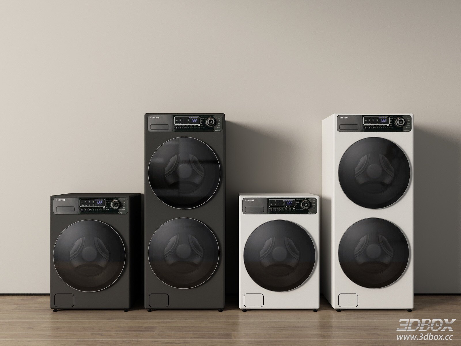 Modern Drum Washing Machine Set 3D model - front view