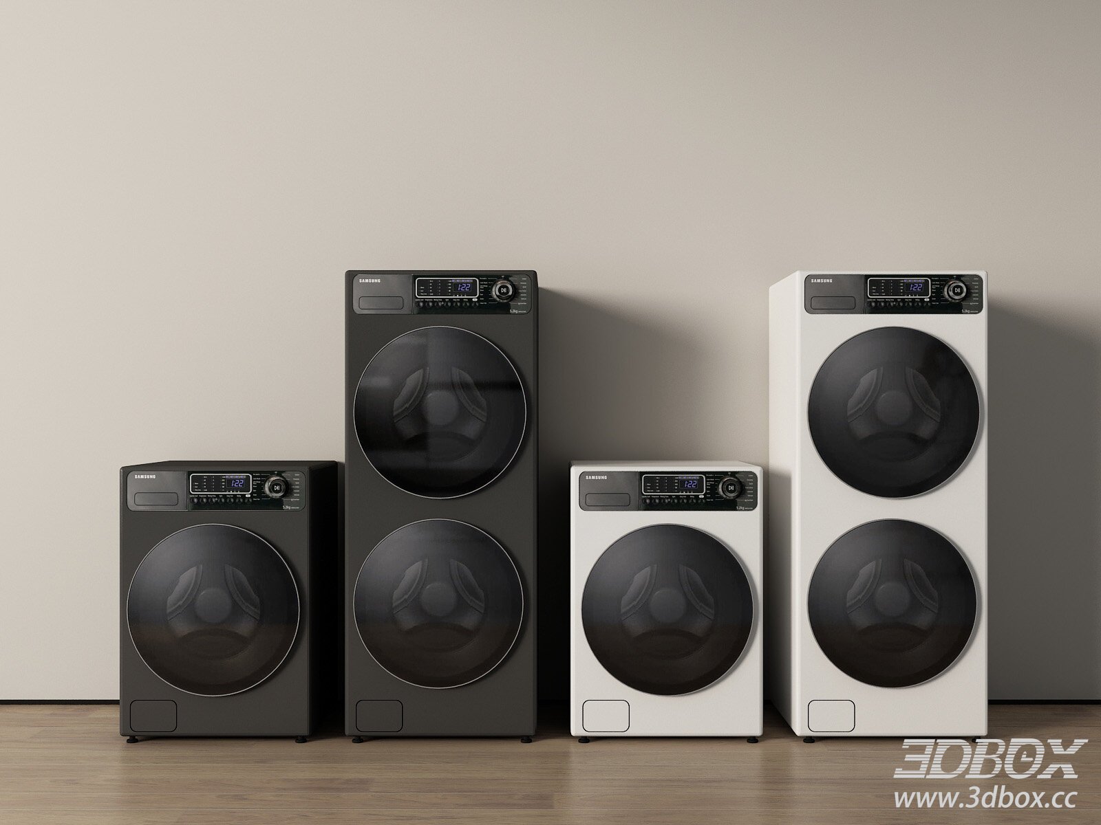 Modern Drum Washing Machine Set 3D model - thumbnail 1