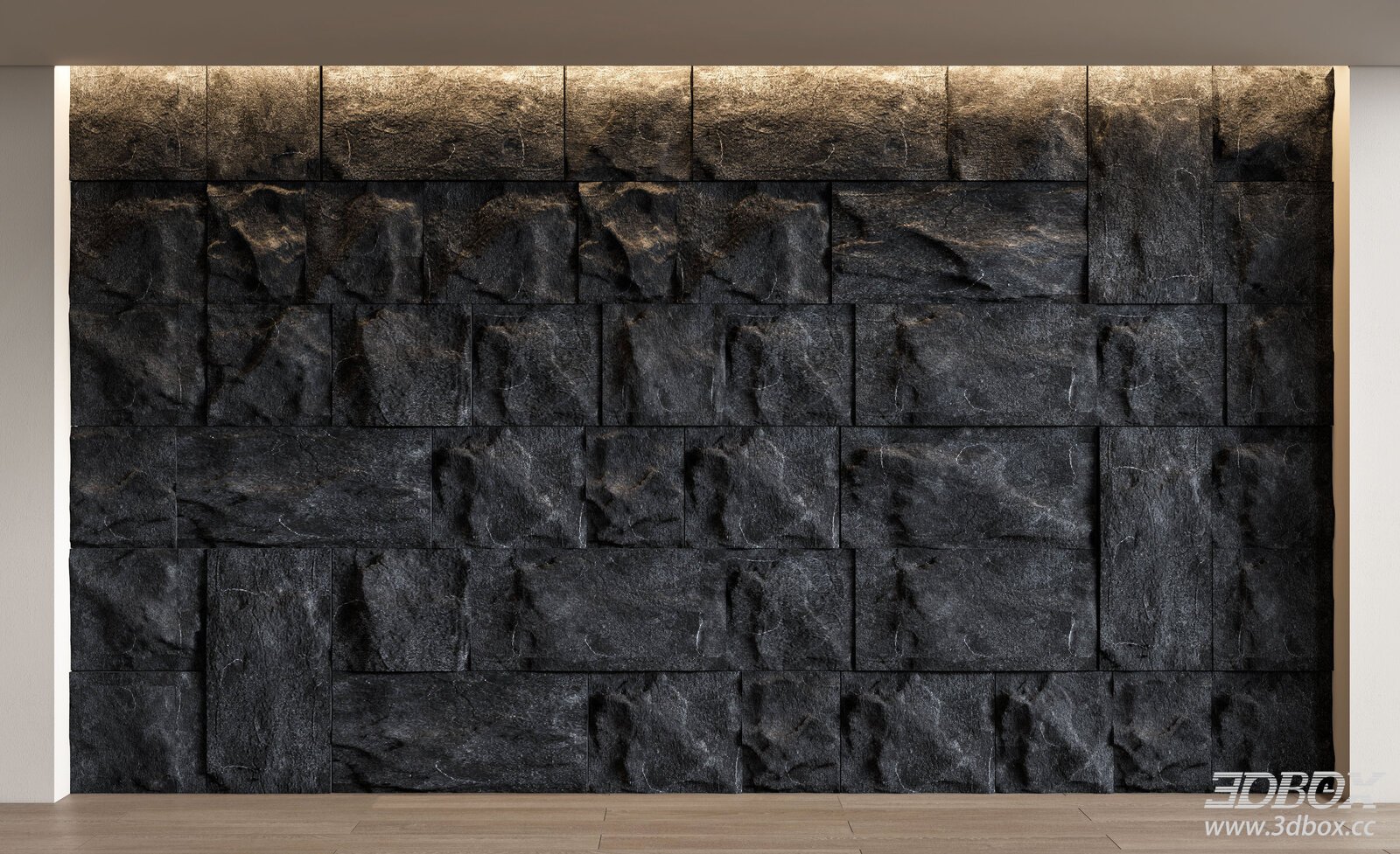 Modern Black Natural Stone 3D Feature Wall Panel 3D model - front view