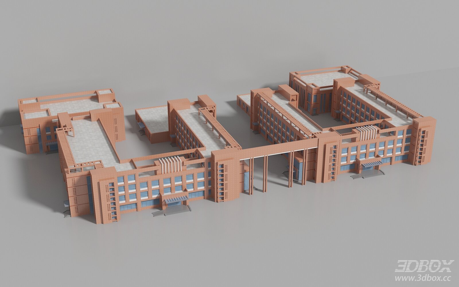 Modern School Campus Building Exterior Model 3D model - front view