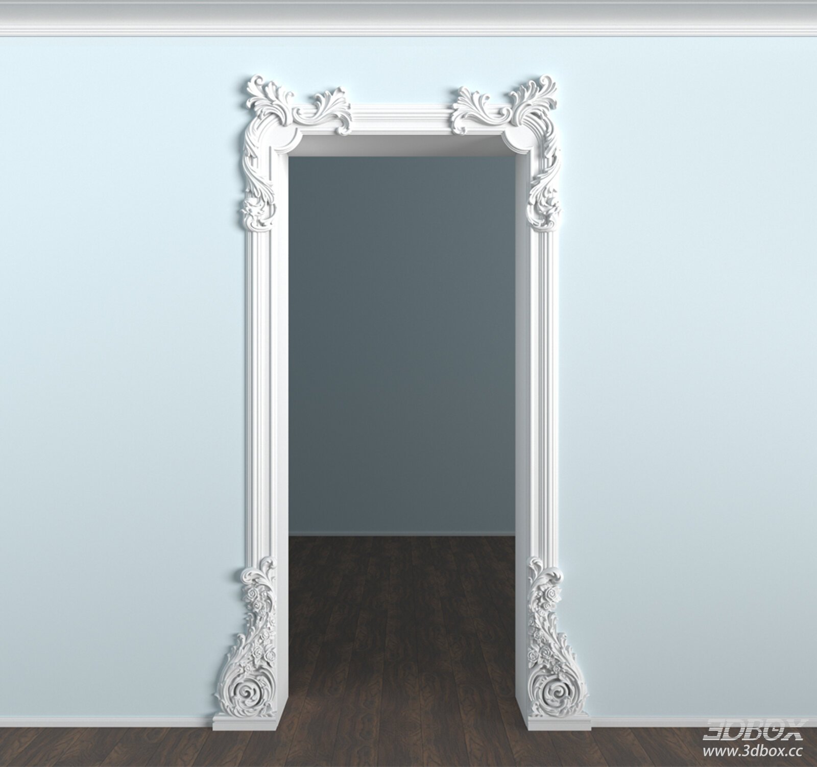 Ornate French Style Carved Door Frame 3D model - front view