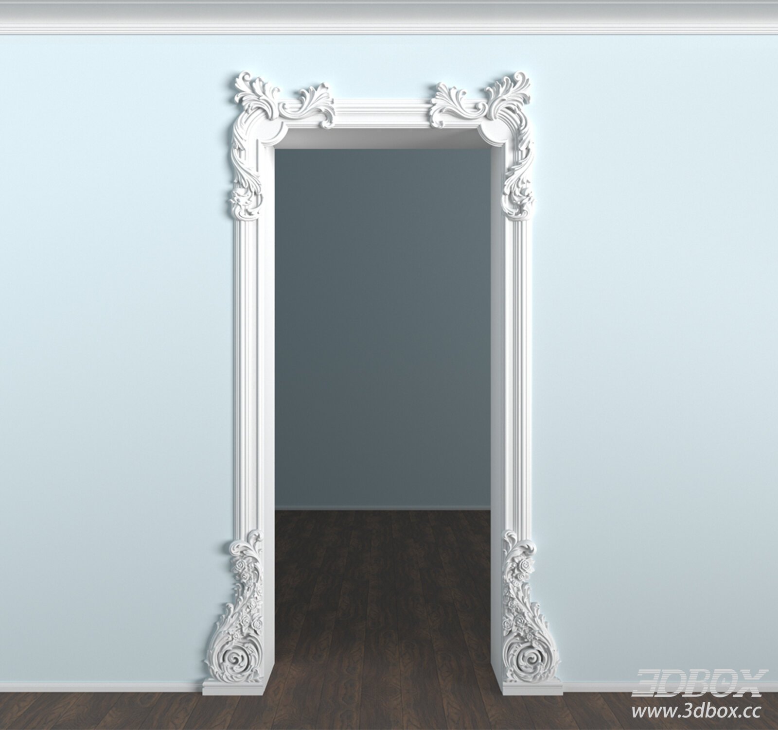 Ornate French Style Carved Door Frame 3D model - thumbnail 1