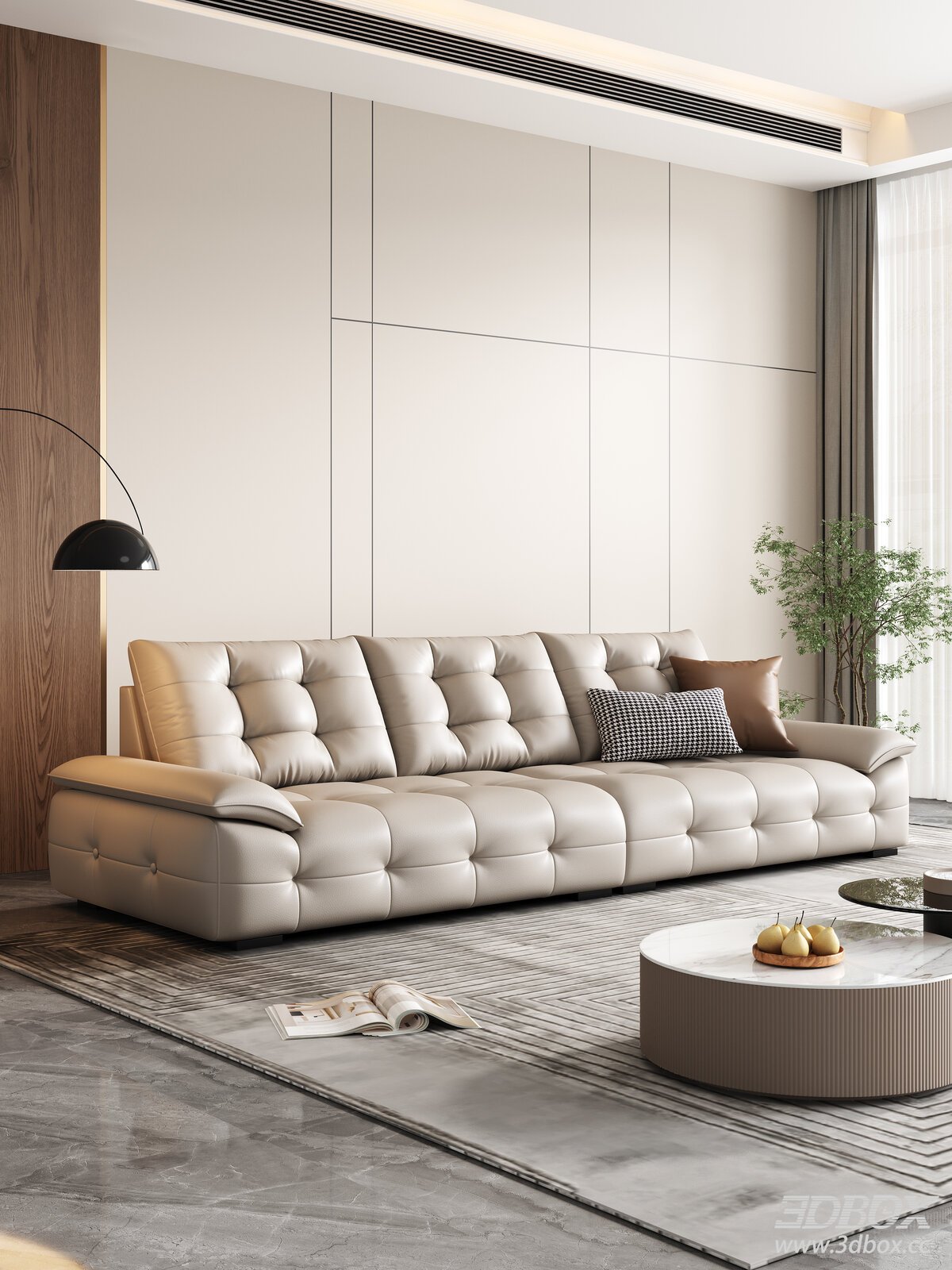 Modern Leather Sofa Coffee Table Set Living Room 3D model - front view