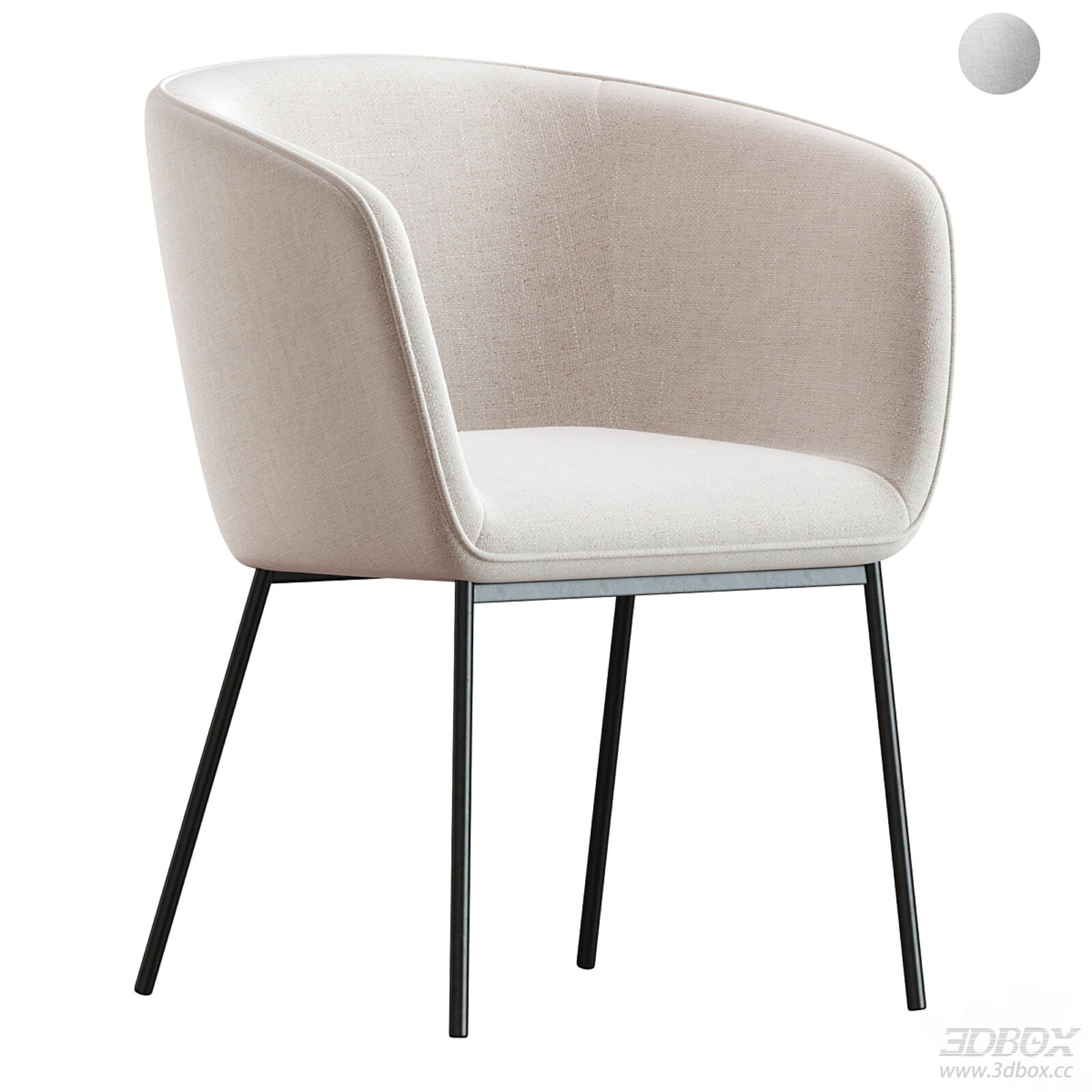 Modern Beige Fabric Upholstered Dining Chair with Metal Legs 3D model - front view