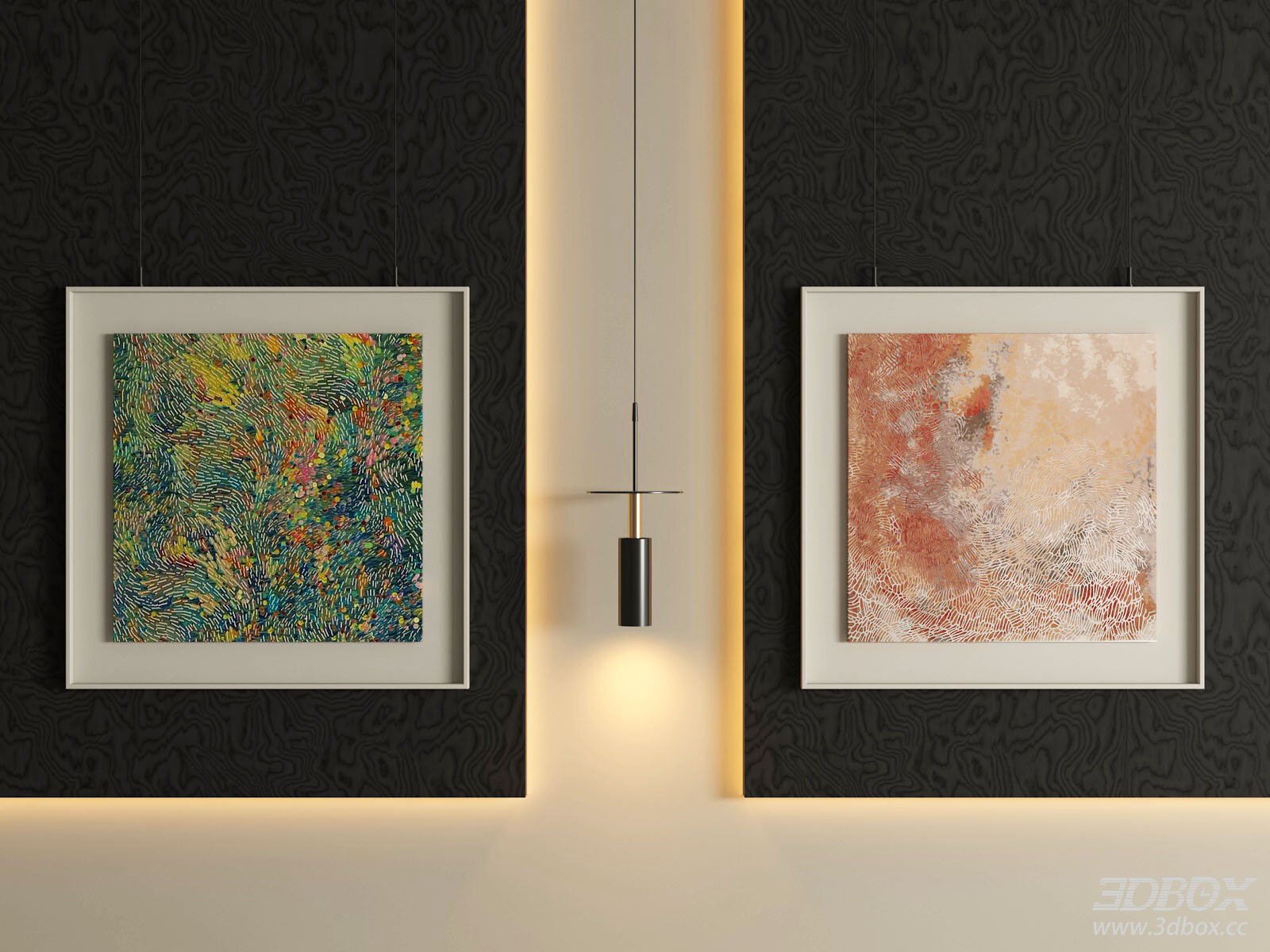 Modern Abstract Decorative Wall Art Framed Painting Set 3D model - front view