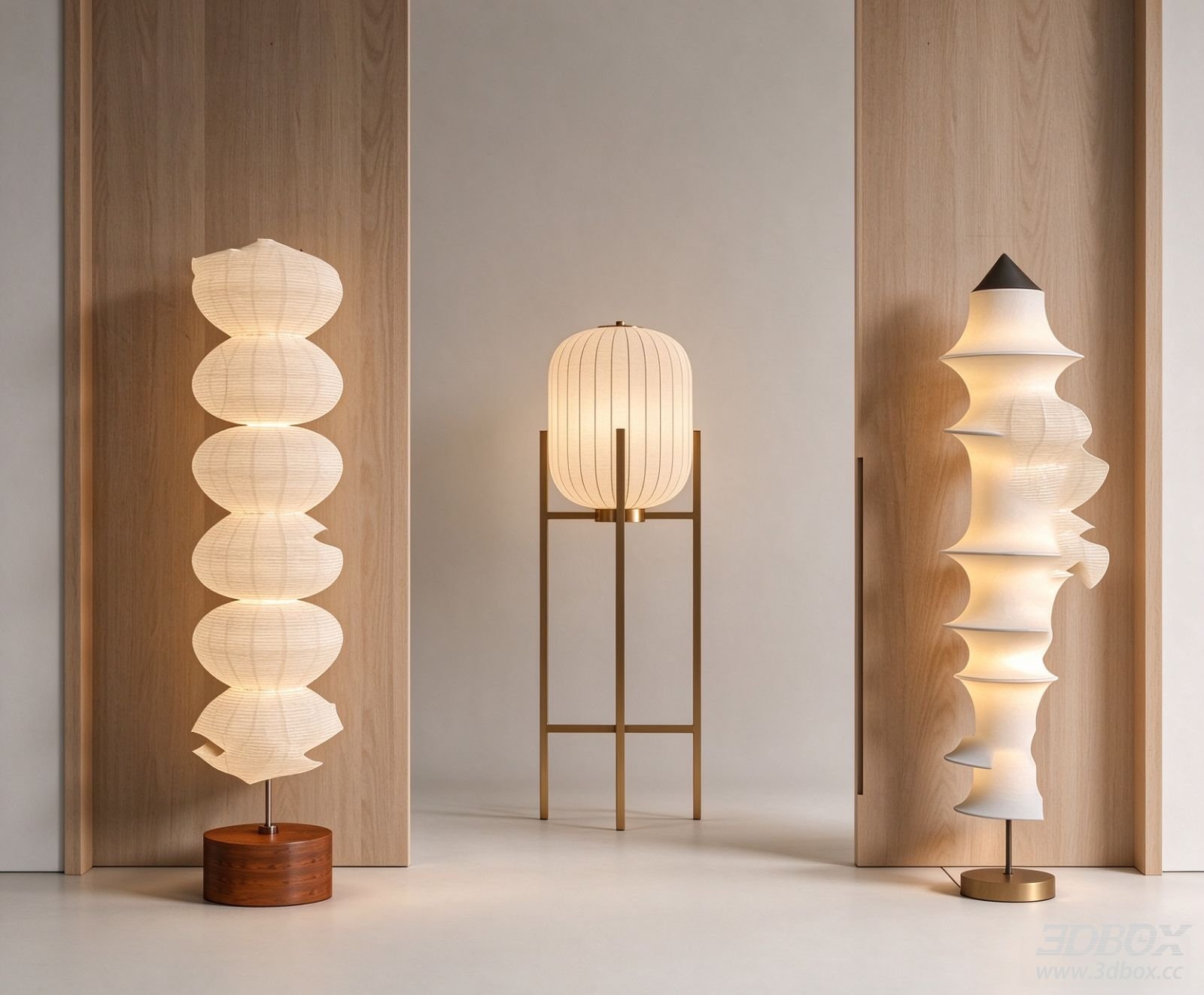 Modern Artistic Fabric Shade Floor Lamp Set 3D model - front view