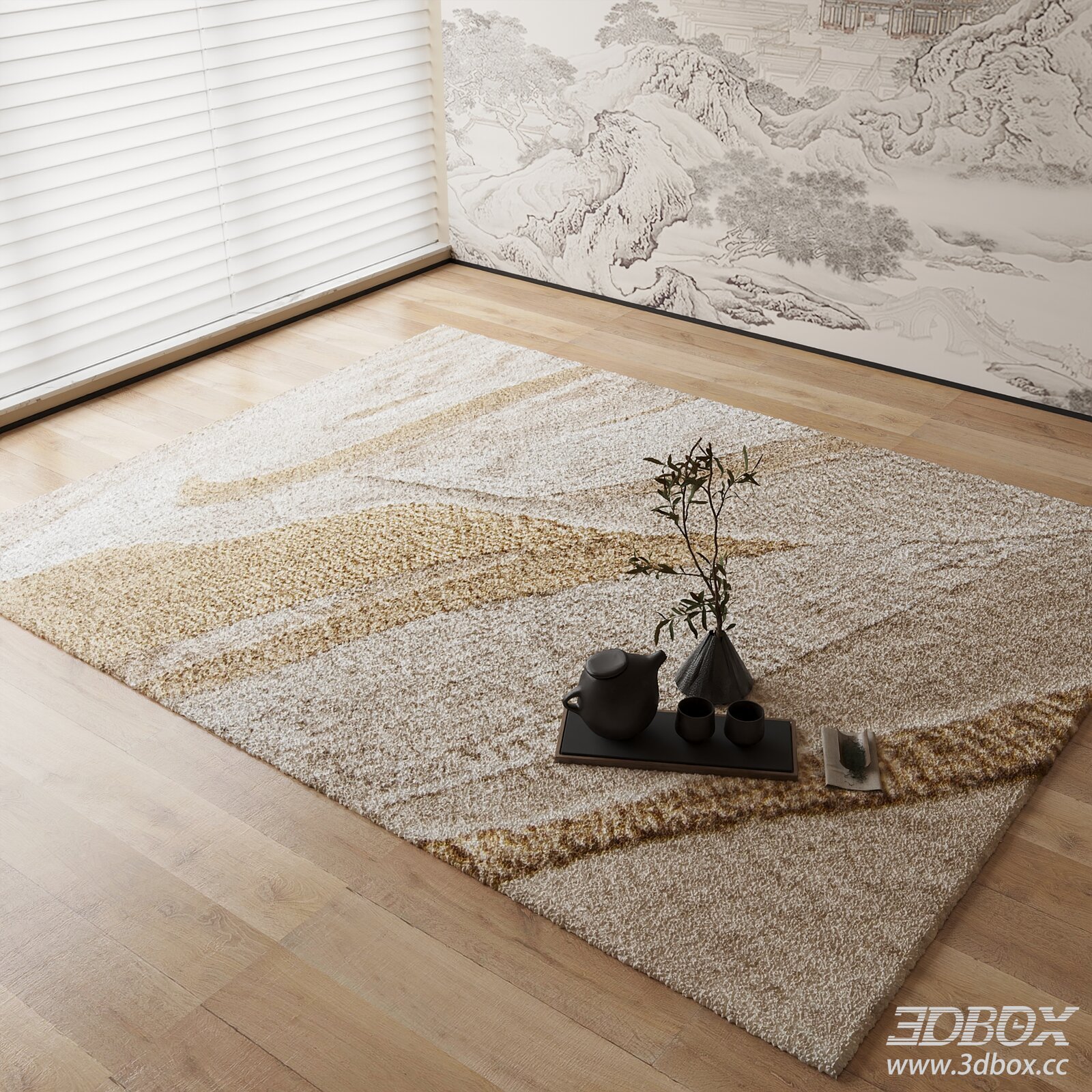 New Chinese Style Abstract Beige Gold Carpet 3D model - thumbnail 1