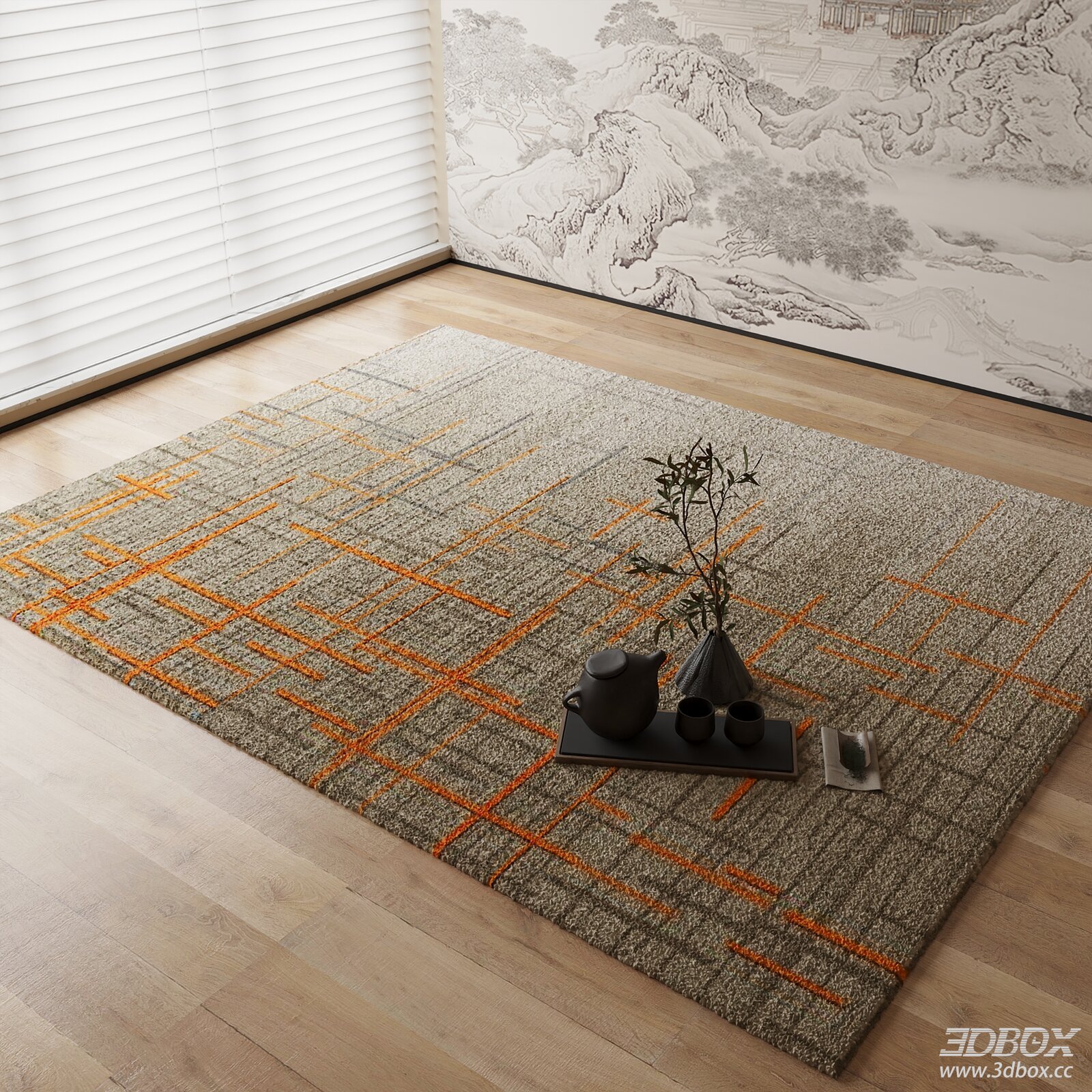 New Chinese Style Geometric Pattern Carpet 3D model - front view