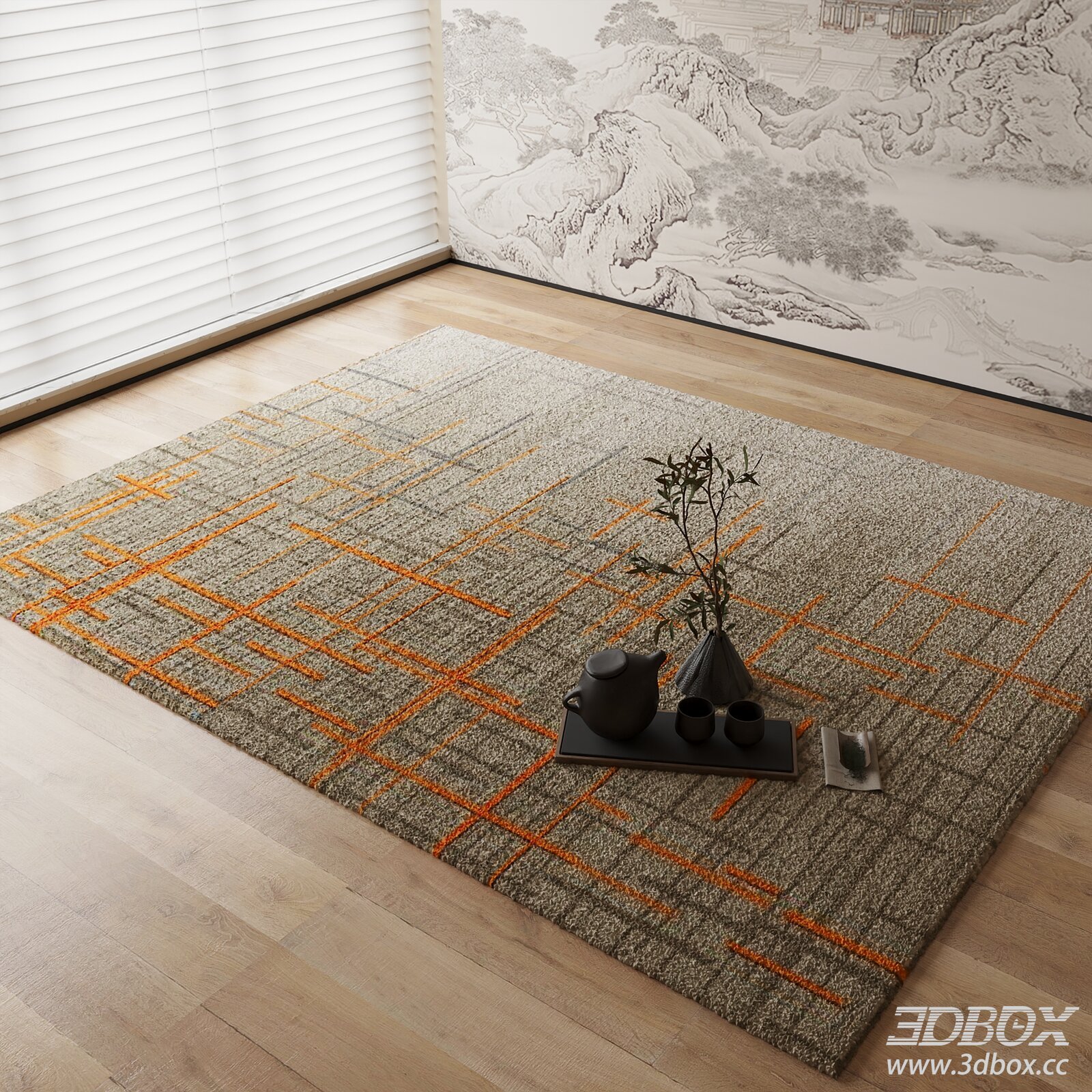 New Chinese Style Geometric Pattern Carpet 3D model - thumbnail 1