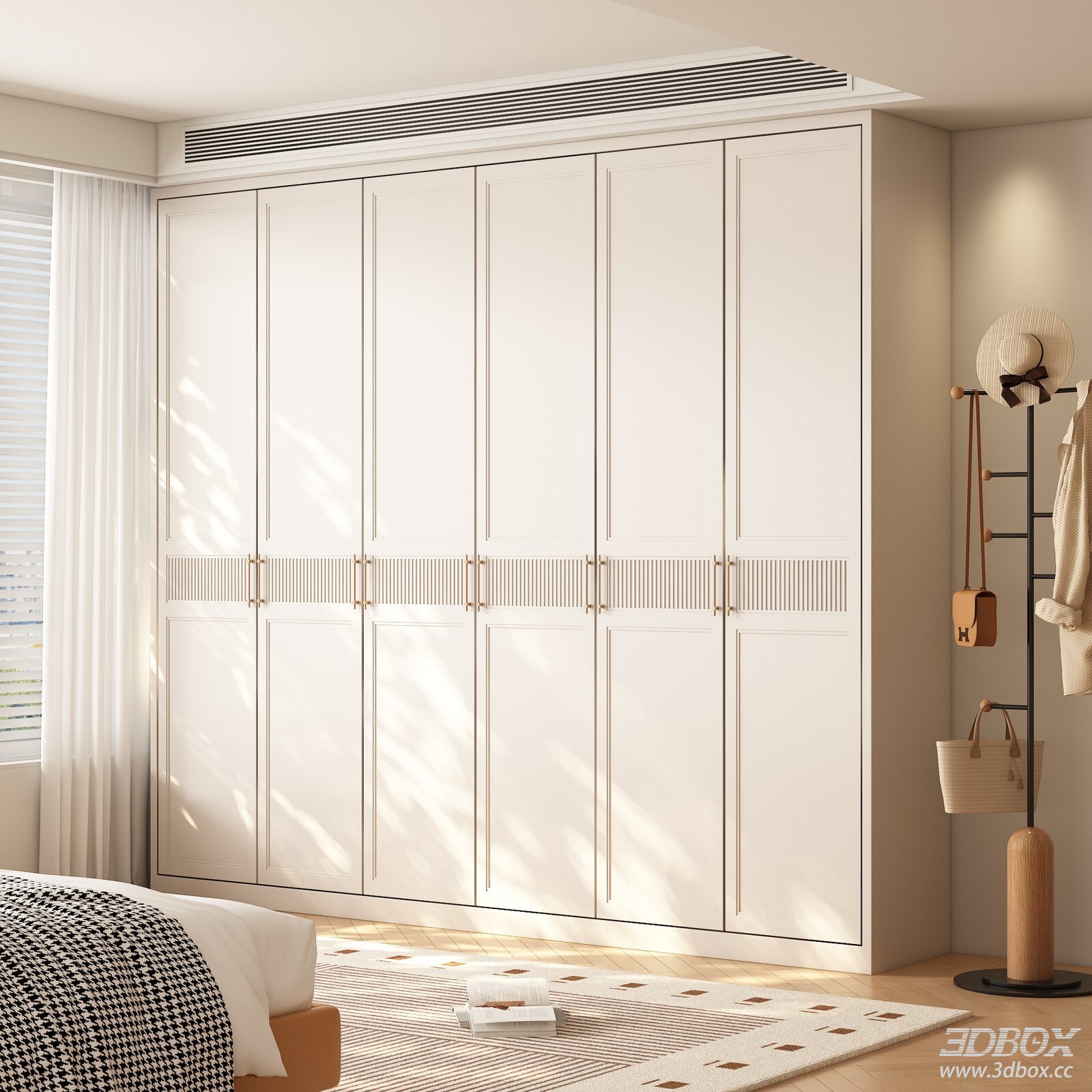Modern Cream Style Built-in Wardrobe for Bedroom 3D model - front view