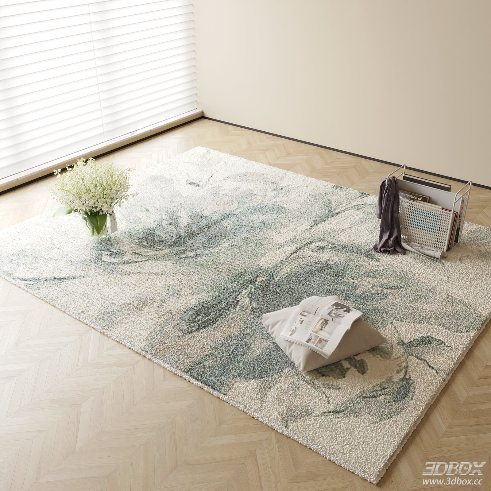 Modern Abstract Floral Plush Carpet 3D model - front view