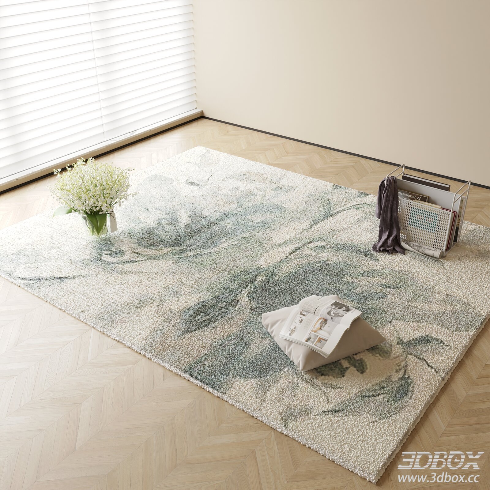 Modern Abstract Floral Plush Carpet 3D model - thumbnail 1