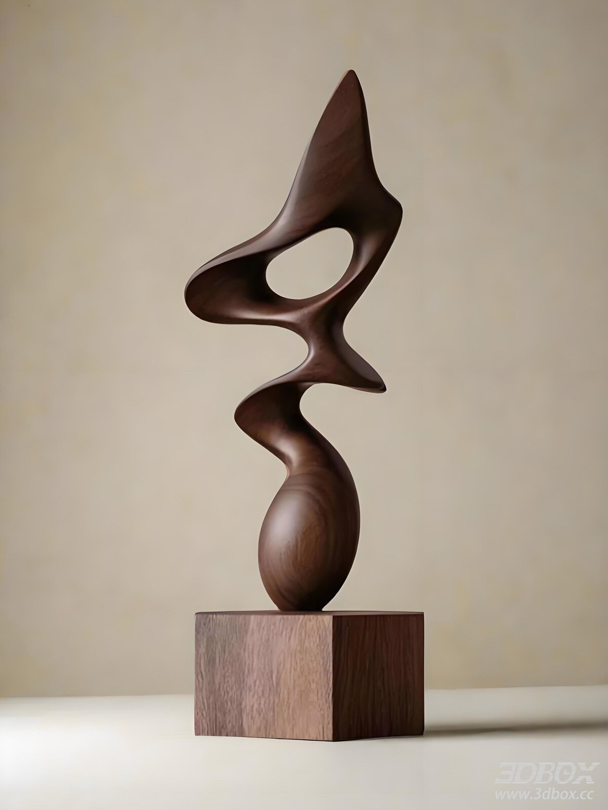 Abstract Walnut Wood Decorative Sculpture 3D model - front view