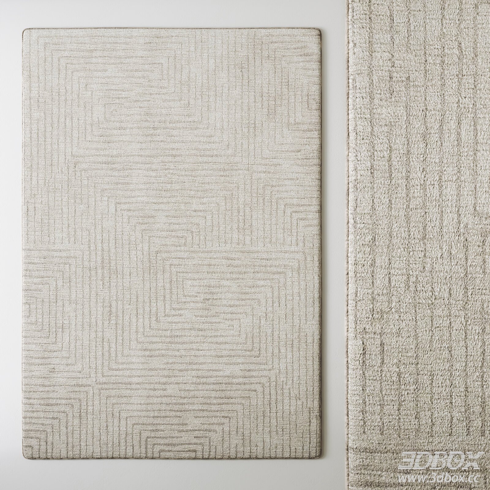 Modern Geometric Pattern Fabric Beige Carpet 3D model - thumbnail 1