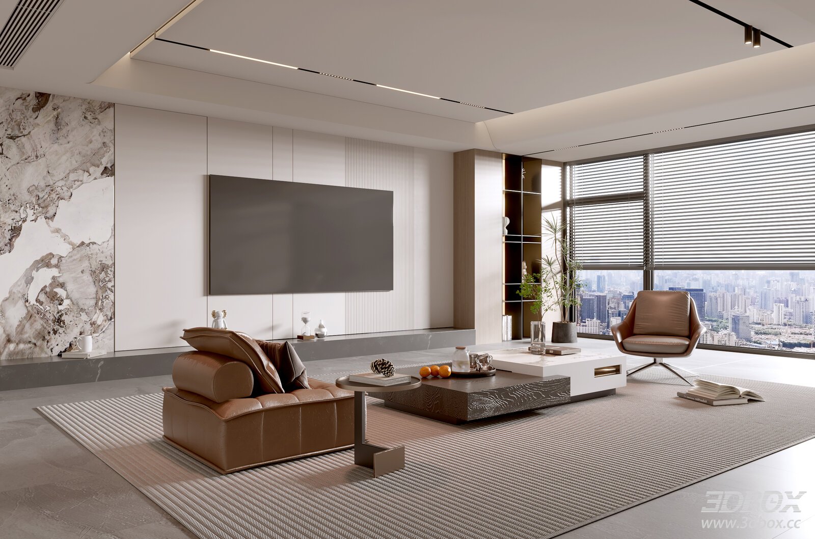 Modern Italian Style Luxury Living Room with TV Background Wall 3D model - front view