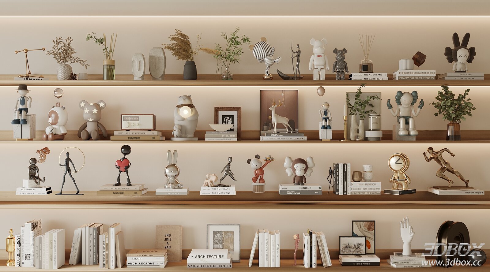 Modern Decorative Set with Books Sculptures Vases Art Figurines 3D model - front view