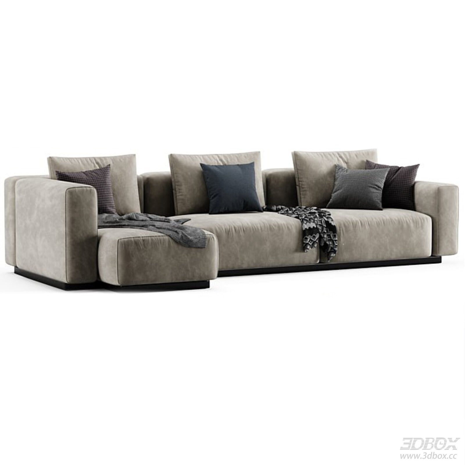 Modern L Shape Velvet Sectional Sofa Set 3D model - front view