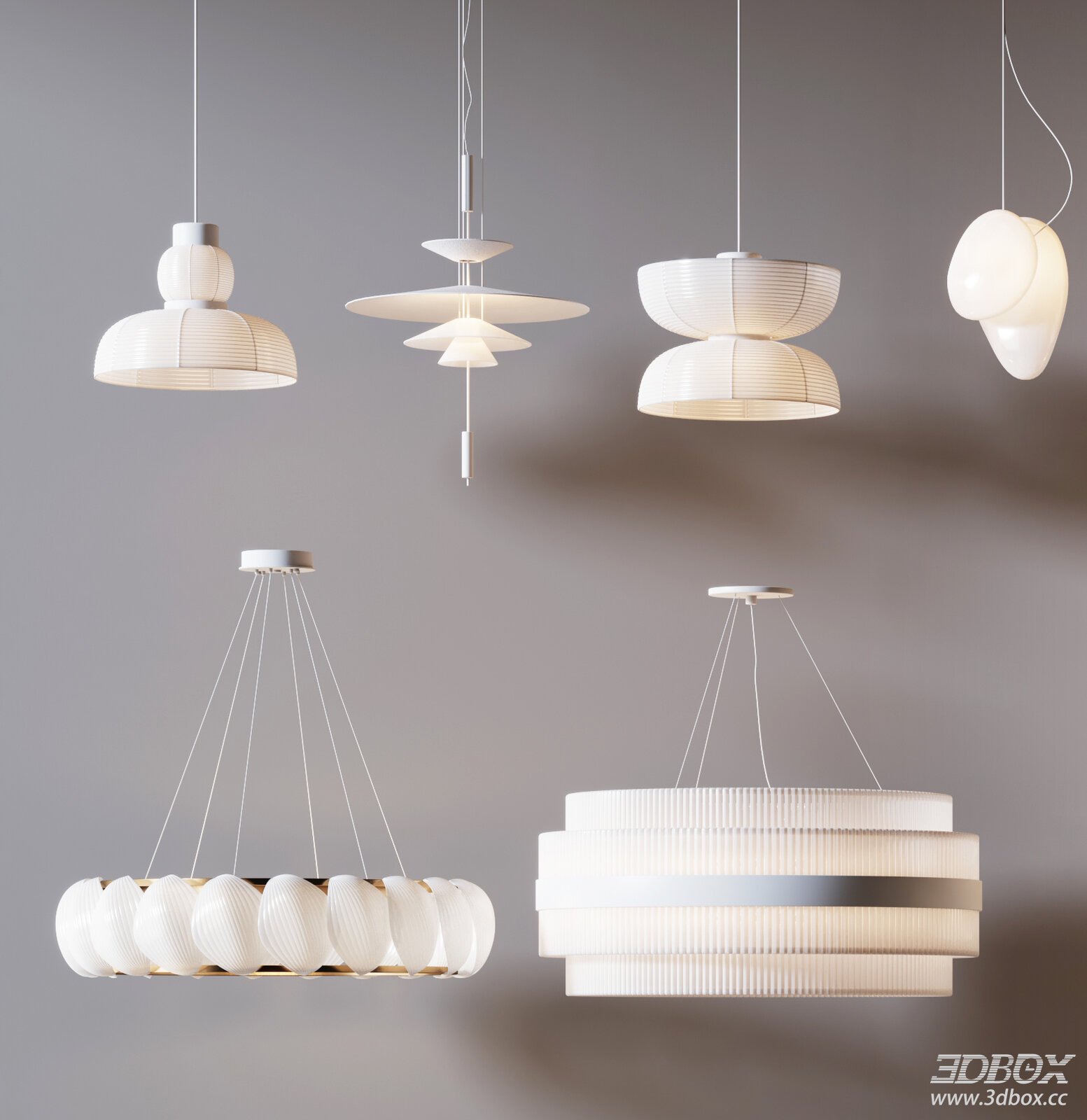 Modern Cream Style Wabi Sabi Ceiling Pendant Lamp Set 3D model - front view