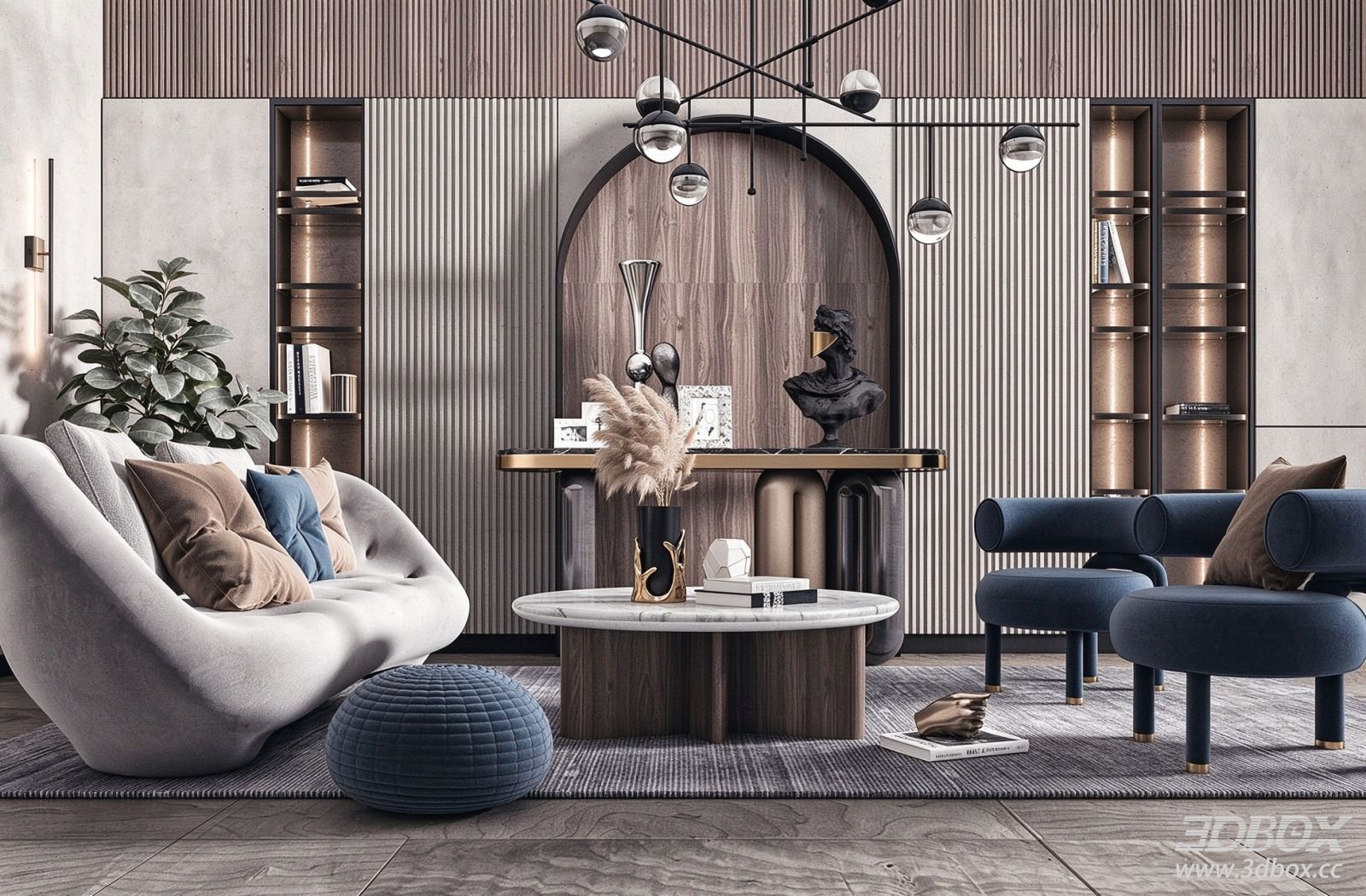 Modern Luxury Living Room Sofa and Coffee Table Set 3D model - front view