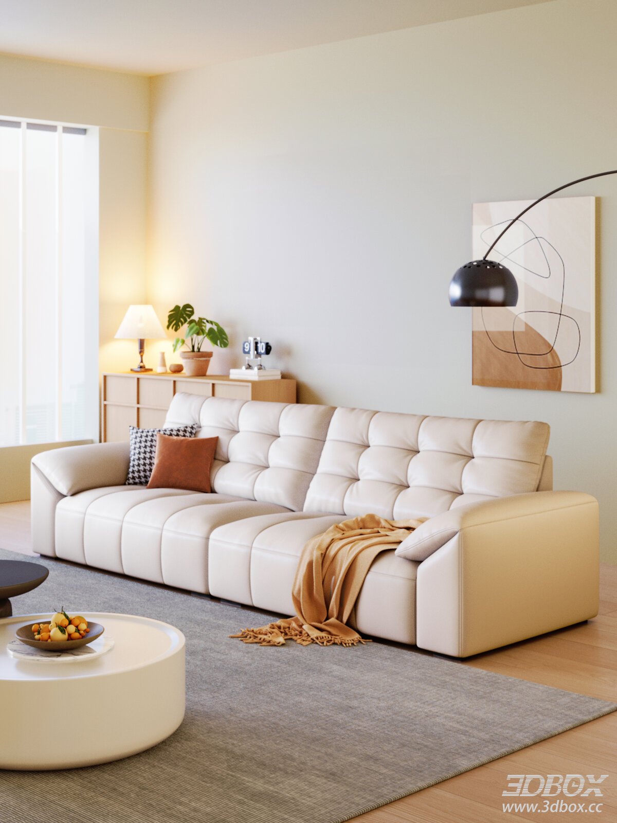 Modern Cream Style White Leather Multi-seater Sofa Set 3D model - front view