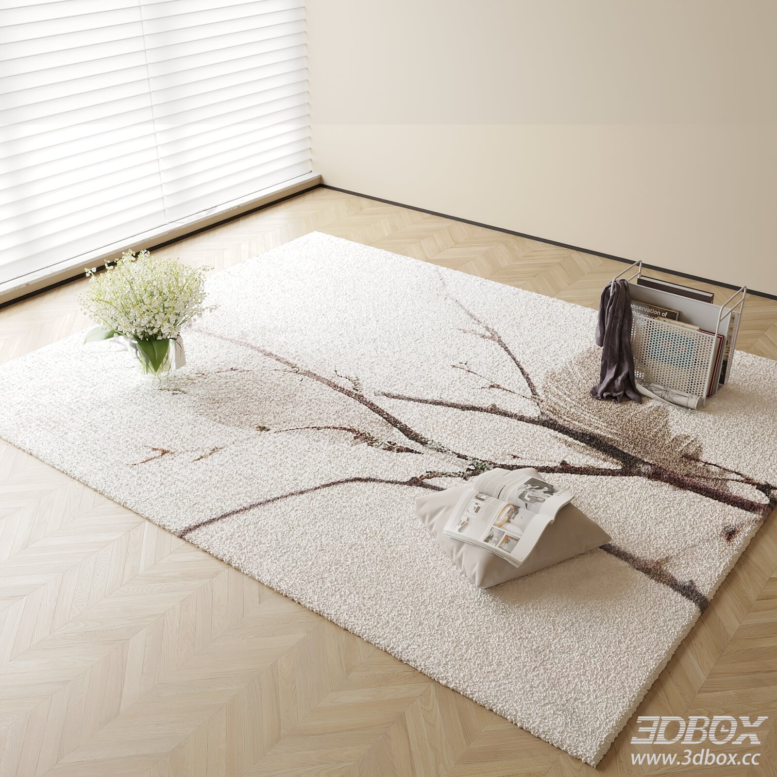 Modern Branch Pattern Soft Shaggy Carpet 3D model - thumbnail 1