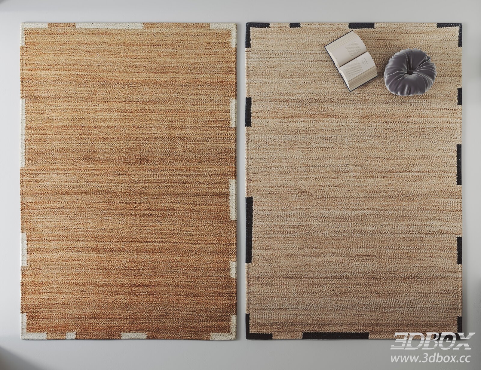 Mid Century Woven Jute Vintage Carpet Set 3D model - thumbnail 1
