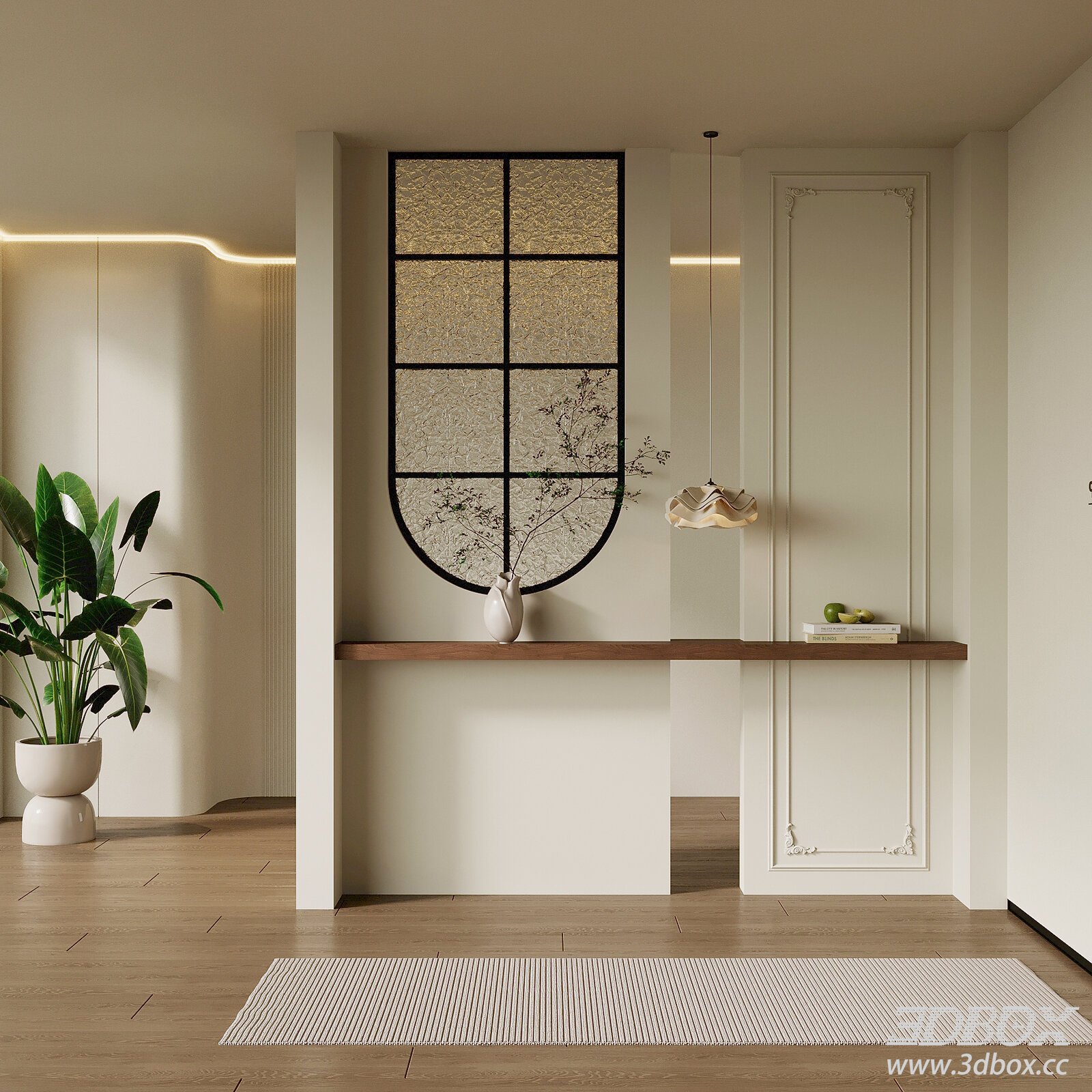 French Cream Style Hallway Partition Scene 3D model - thumbnail 1