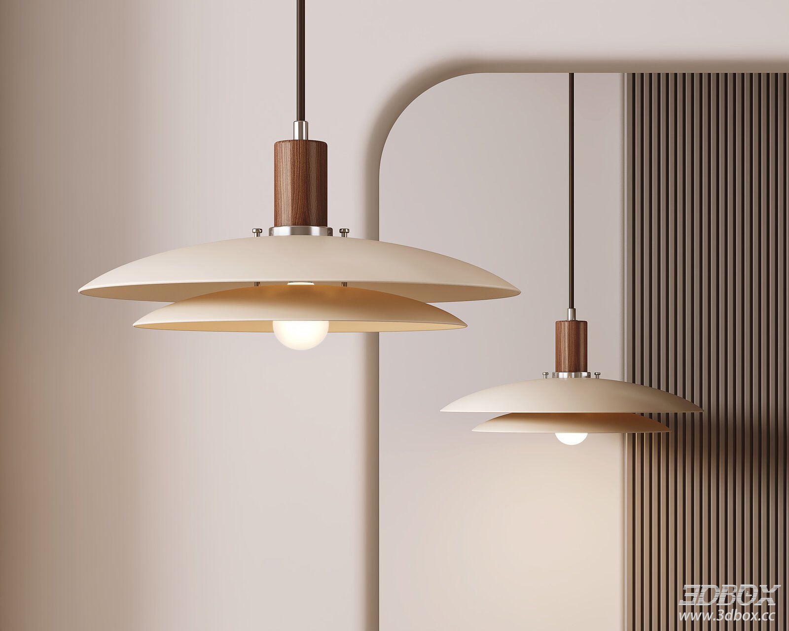 Modern Wood Metal Pendant Ceiling Lamp Minimalist Home Lighting 3D model - front view