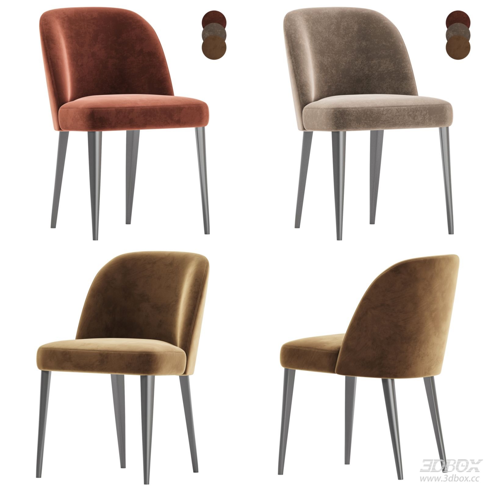 Modern Upholstered Velvet Dining Chair with Metal Legs 3D model - front view