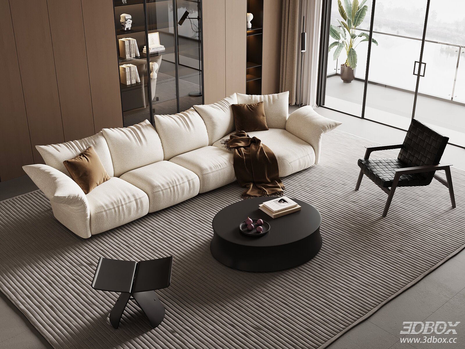 Modern Italian Style Living Room Sofa Coffee Table Set 3D model - front view