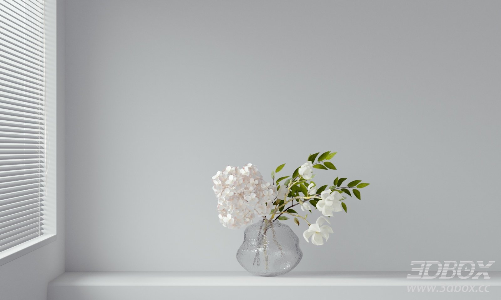 Modern Floral Bouquet in Textured Glass Vase 3D model - thumbnail 1