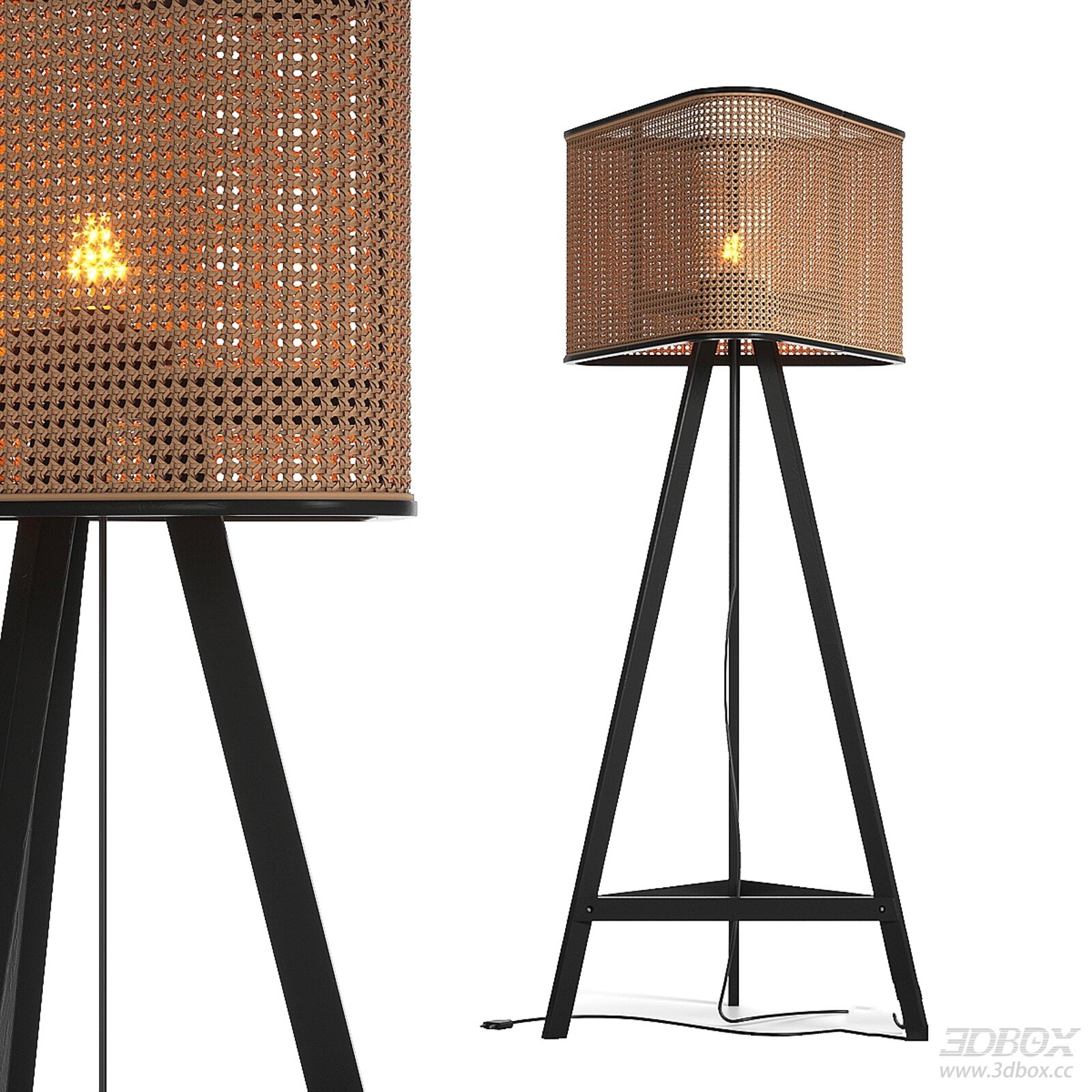 Woven Rattan Tripod Floor Lamp Modern Home Lighting 3D model - front view