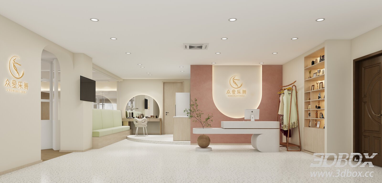 Modern Dance Studio Reception Lobby Interior 3D model - thumbnail 1