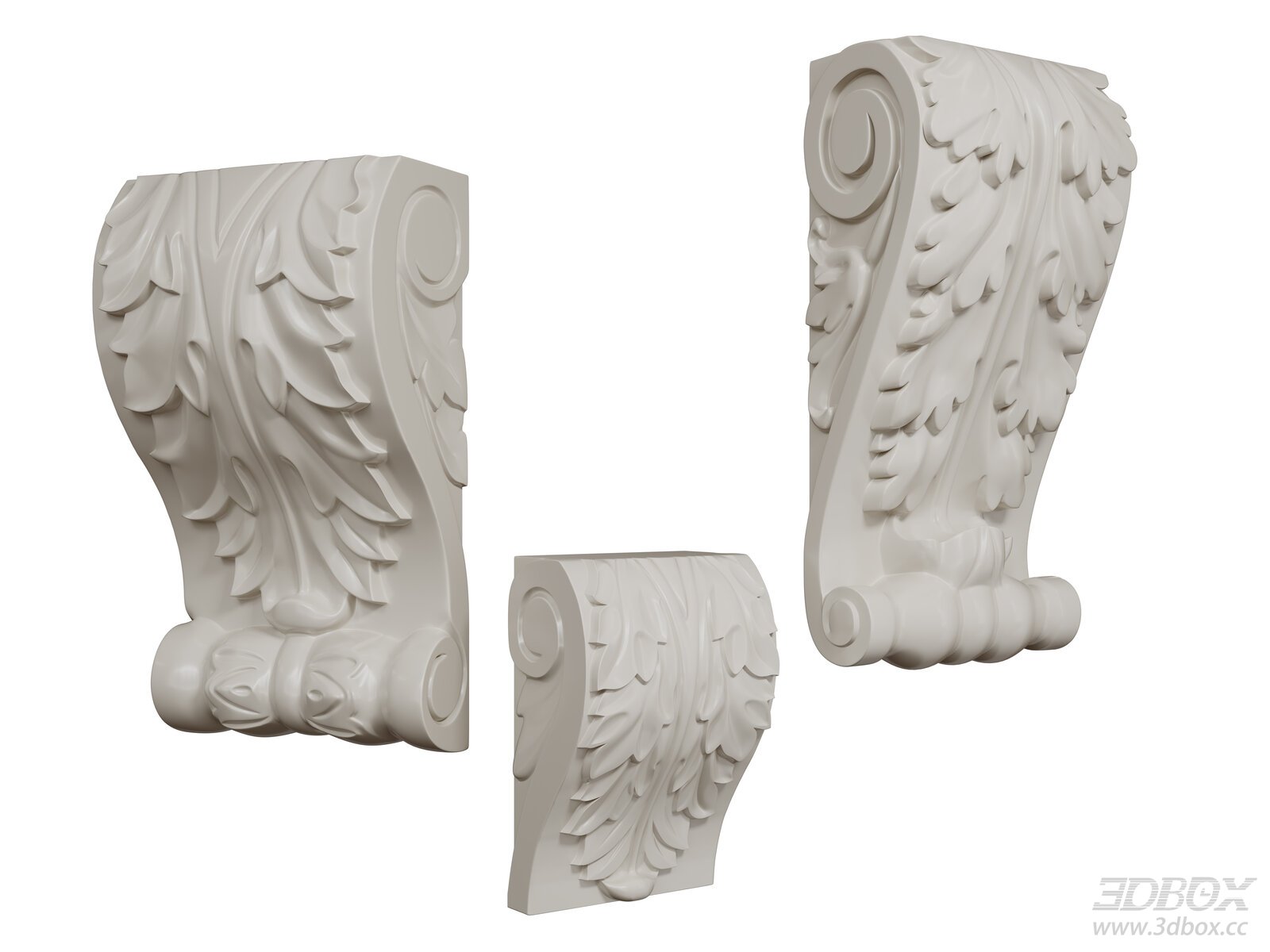 French Style Carved Plaster Corbel Ornament Set 3D model - front view