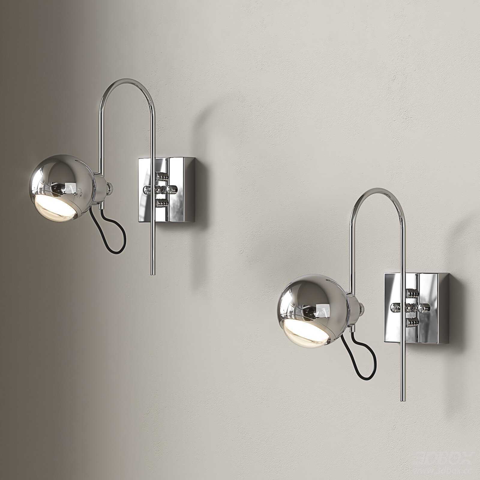 Vintage Bauhaus Polished Chrome Wall Sconce Set 3D model - front view