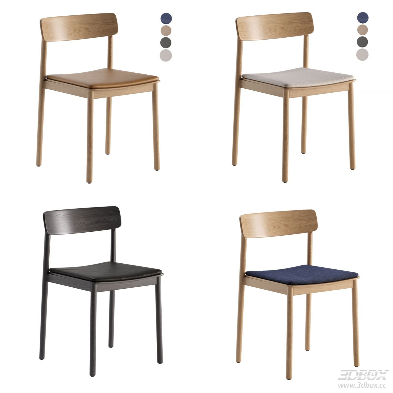 Modern Minimalist Wooden Upholstered Dining Chair 3D model - front view