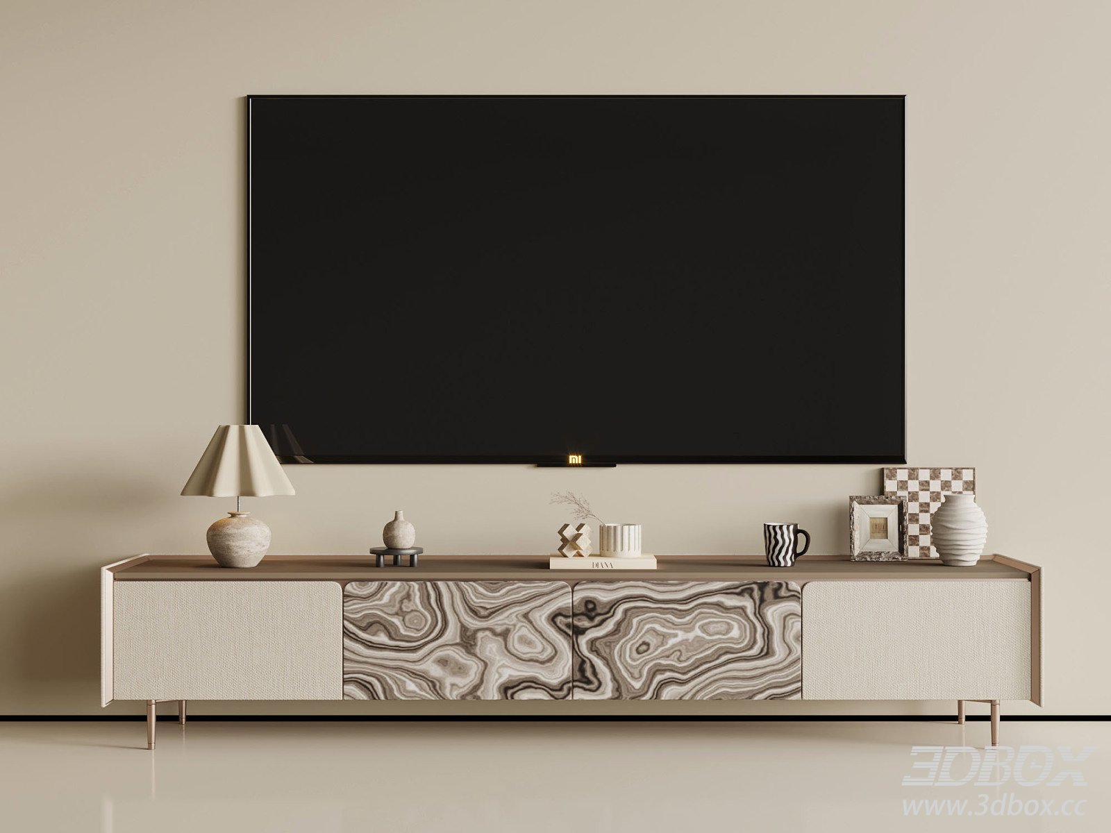 Modern Luxury Italian Style TV Cabinet Set 3D model - thumbnail 1