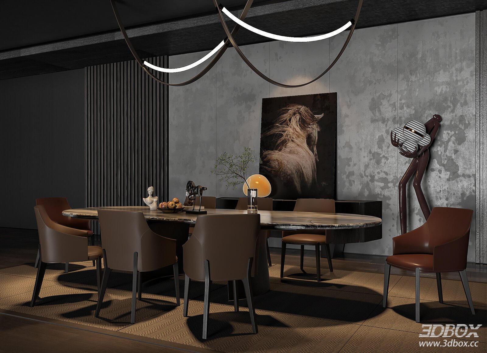 Modern Italian Minotti Style Marble Dining Room Set 3D model - front view