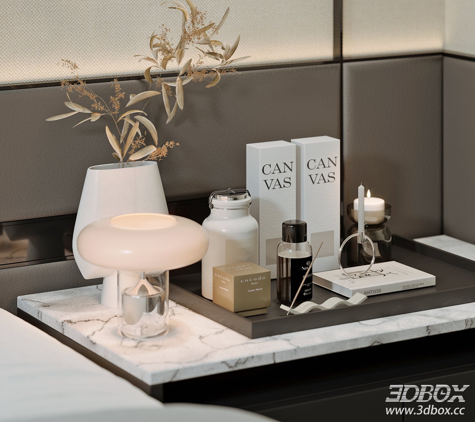 Modern Bedroom Nightstand Decor Set 3D model - thumbnail 1