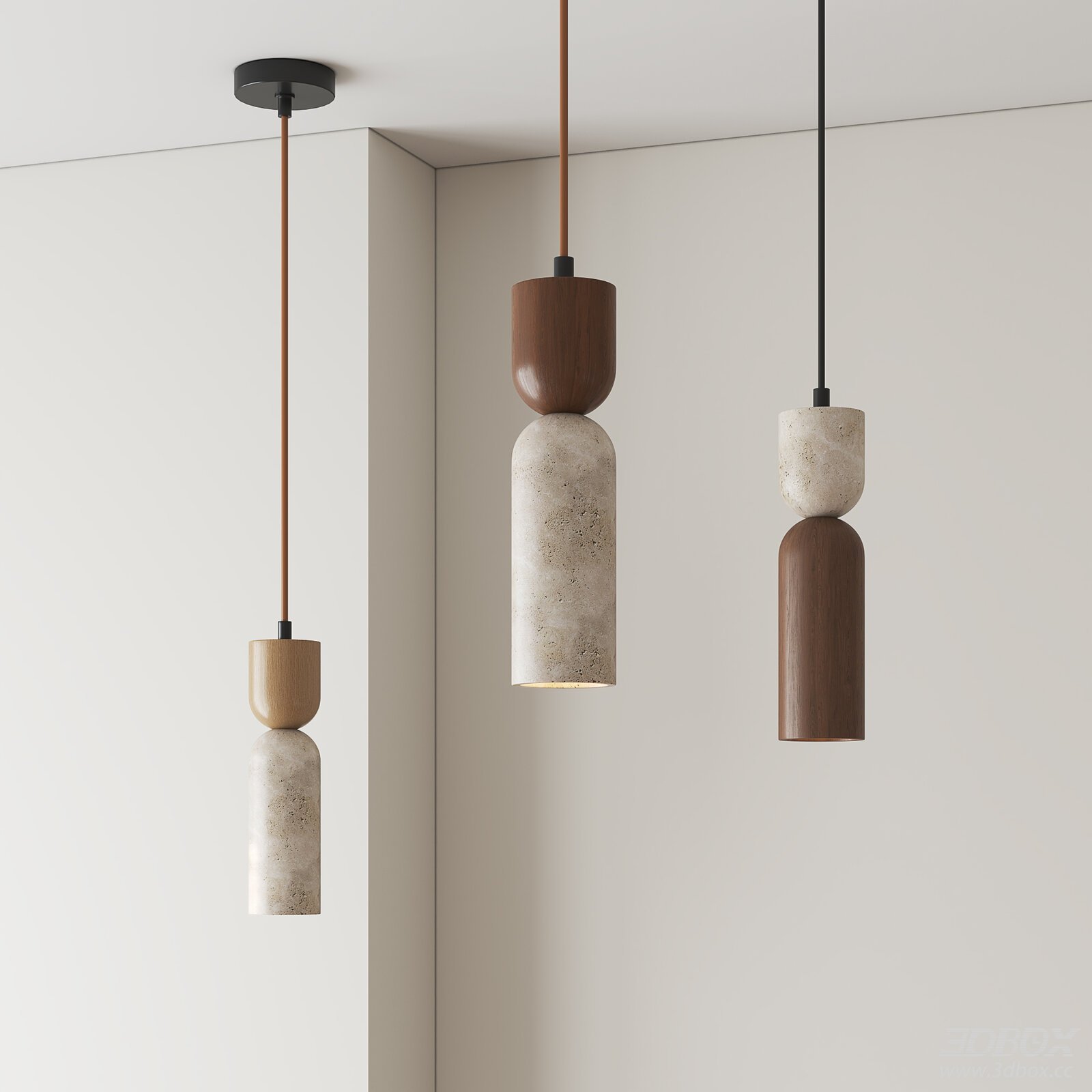 Modern Mid-century Pendant Lamp Set 3D model - front view