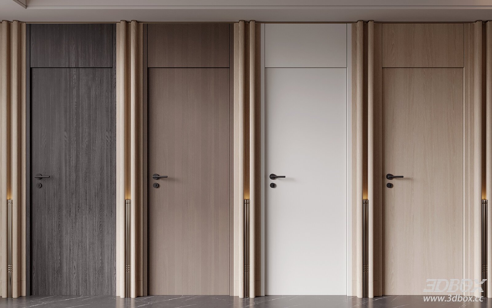 Modern Minimalist Interior Wooden Door Set 3D model - front view