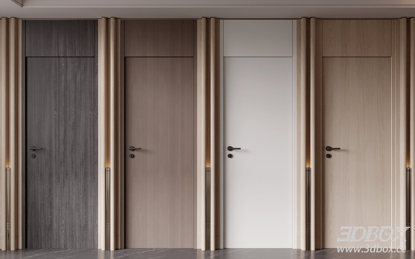 Modern Minimalist Interior Wooden Door Set 3D model - thumbnail 1