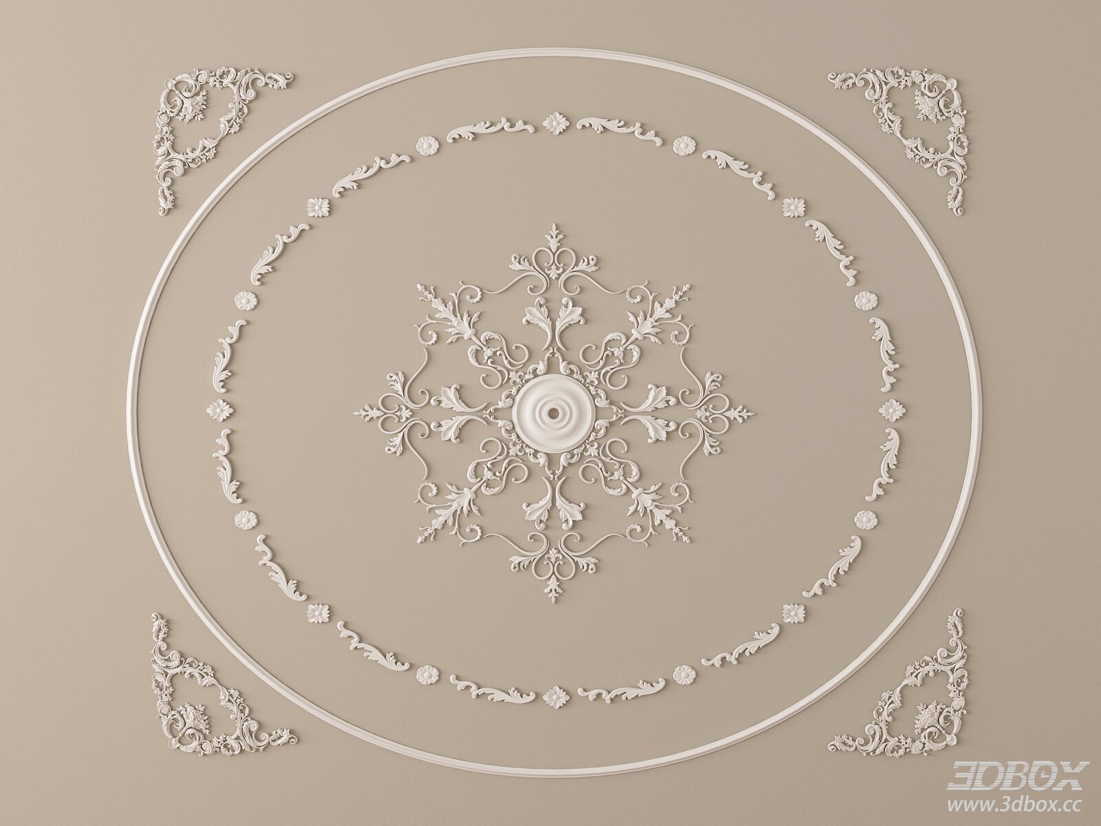 Ornate Classic Gypsum Ceiling Decorative Plaster Set 3D model - front view