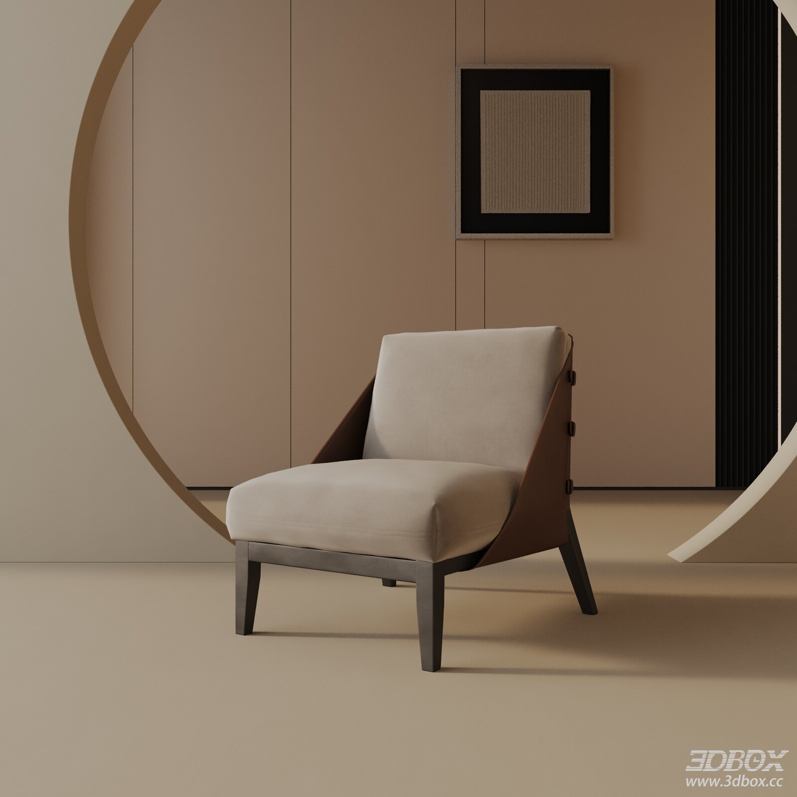 Modern Upholstered Lounge Armchair 3D model - front view