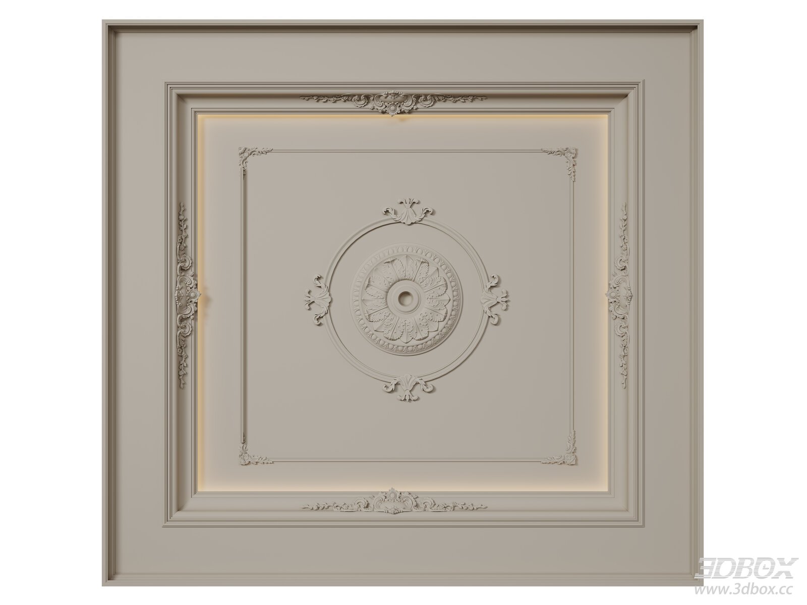 French Style Ornate Decorative Plaster Ceiling 3D model - front view