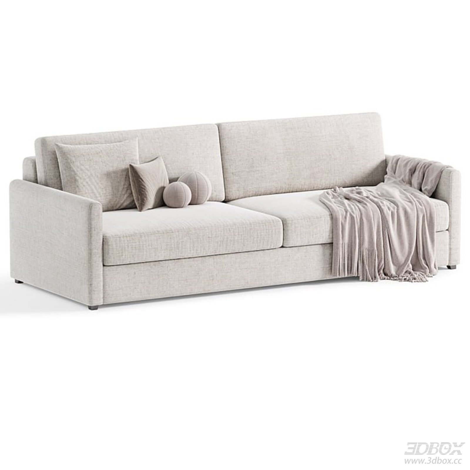 Light Beige Linen 2 Seater Modern Sofa Set 3D model - front view