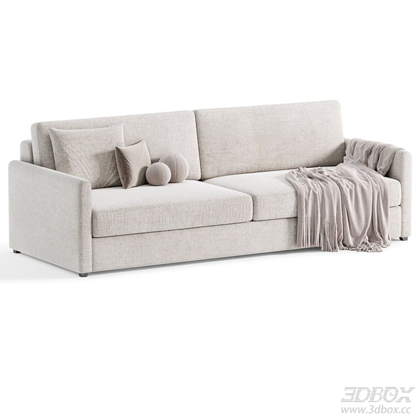 Light Beige Linen 2 Seater Modern Sofa Set 3D model - thumbnail 1